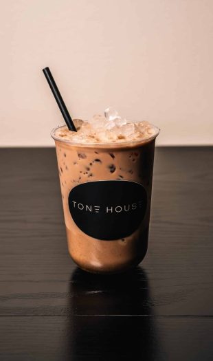 iced coffee with a straw